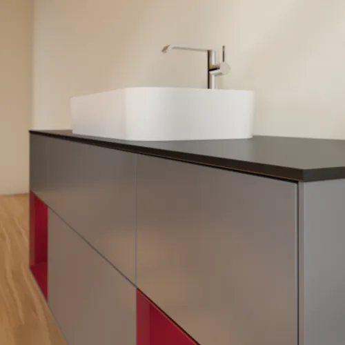 VILLEROY BOCH Toaletní skříňka Finion, s osvětlením, 4 výsuvy, 1600 x 603 x 501 mm, antracitový matný lak / pivoňkový matný lak / černé matné sklo #F332HBGK, obrázek 6