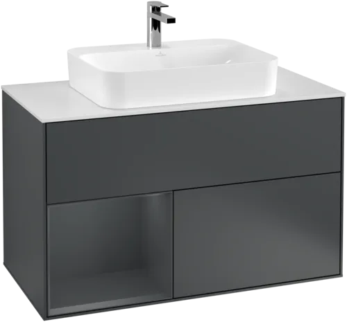 VILLEROY BOCH Toaletní skříňka Finion, s osvětlením, 2 výsuvy, 1000 x 603 x 501 mm, Midnight Blue Matt Lacquer / Midnight Blue Matt Lacquer / Glass White Matt #F361HGHG