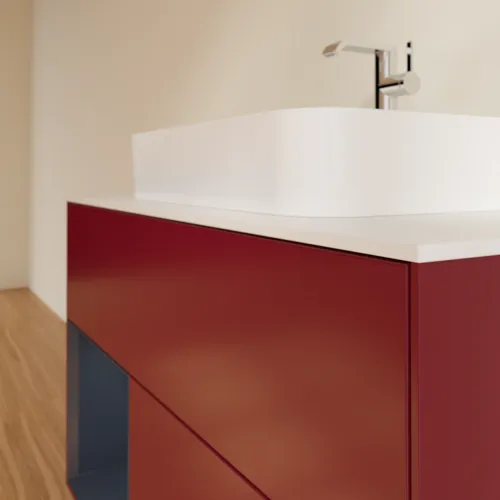 VILLEROY BOCH Toaletní skříňka Finion, s osvětlením, 2 výsuvy, 1000 x 603 x 501 mm, Pivoňka matný lak / Půlnoční modrá matný lak / Sklo bílé matné #F361HGHB, obrázek 6
