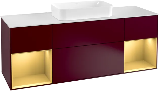 VILLEROY BOCH Toaletní skříňka Finion, s osvětlením, 4 výsuvy, 1600 x 603 x 501 mm, Peony Matt Lacquer / Gold Matt Lacquer / Glass White Matt #F331HFHB