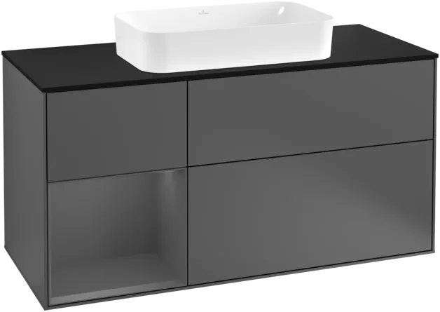 VILLEROY BOCH Toaletní skříňka Finion, s osvětlením, 3 výsuvy, 1200 x 603 x 501 mm, antracit matný lak / antracit matný lak / sklo černé matné #F292GKGK