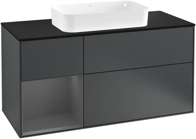 VILLEROY BOCH Toaletní skříňka Finion, s osvětlením, 3 výsuvy, 1200 x 603 x 501 mm, Midnight Blue Matt Lacquer / Anthracite Matt Lacquer / Glass Black Matt #F292GKHG