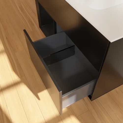 VILLEROY BOCH Toaletní skříňka Finion, s osvětlením, 2 výsuvy, 1000 x 603 x 501 mm, černý matný lak / černý matný lak / sklo bílé matné #F361PDPD, obrázek 7