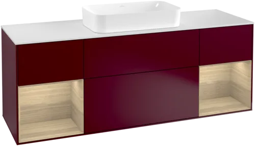 VILLEROY BOCH Toaletní skříňka Finion, s osvětlením, 4 výsuvy, 1600 x 603 x 501 mm, matný lak Peony / dubová dýha / bílé matné sklo #F331PCHB