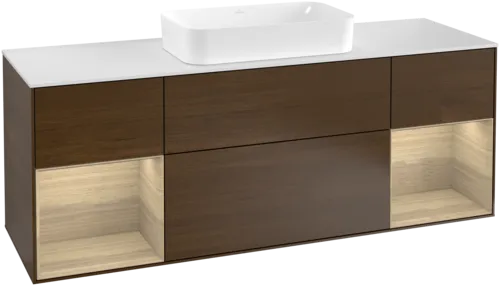 VILLEROY BOCH Toaletní skříňka Finion, s osvětlením, 4 výsuvy, 1600 x 603 x 501 mm, ořechová dýha / dubová dýha / sklo bílé matné #F331PCGN