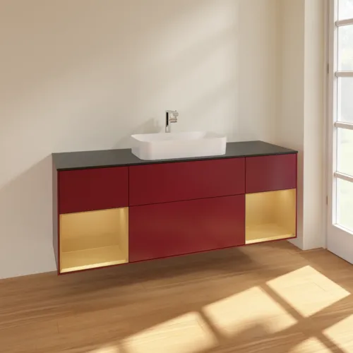 VILLEROY BOCH Toaletní skříňka Finion, s osvětlením, 4 výsuvy, 1600 x 603 x 501 mm, Peony Matt Lacquer / Gold Matt Lacquer / Glass Black Matt #F332HFHB, obrázek 2