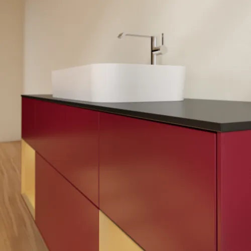 VILLEROY BOCH Toaletní skříňka Finion, s osvětlením, 4 výsuvy, 1600 x 603 x 501 mm, Peony Matt Lacquer / Gold Matt Lacquer / Glass Black Matt #F332HFHB, obrázek 6