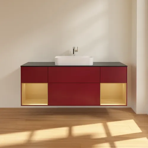 VILLEROY BOCH Toaletní skříňka Finion, s osvětlením, 4 výsuvy, 1600 x 603 x 501 mm, Peony Matt Lacquer / Gold Matt Lacquer / Glass Black Matt #F332HFHB, obrázek 3