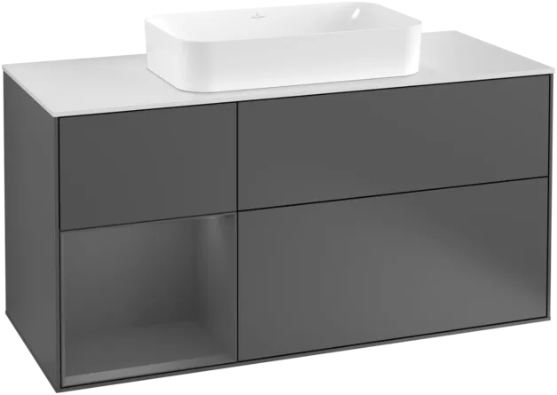 VILLEROY BOCH Toaletní skříňka Finion, s osvětlením, 3 výsuvy, 1200 x 603 x 501 mm, antracit matný lak / antracit matný lak / sklo bílé matné #F291GKGK