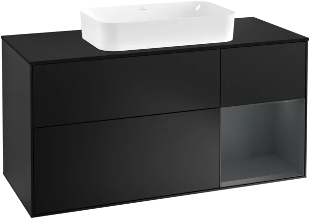 VILLEROY BOCH Toaletní skříňka Finion, s osvětlením, 3 výsuvy, 1200 x 603 x 501 mm, černý matný lak / půlnoční modrý matný lak / černé matné sklo #F302HGPD