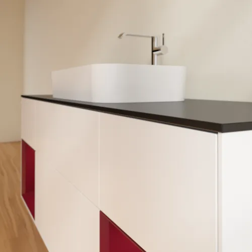 VILLEROY BOCH Toaletní skříňka Finion, s osvětlením, 4 výsuvy, 1600 x 603 x 501 mm, bílý matný lak / pivoňkový matný lak / černé matné sklo #F332HBMT, obrázek 6