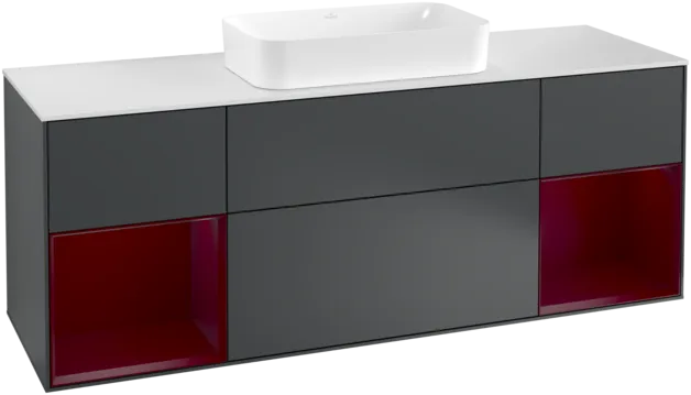 VILLEROY BOCH Toaletní skříňka Finion, s osvětlením, 4 výsuvy, 1600 x 603 x 501 mm, Midnight Blue Matt Lacquer / Peony Matt Lacquer / Glass White Matt #F331HBHG