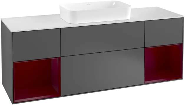 VILLEROY BOCH Toaletní skříňka Finion, s osvětlením, 4 výsuvy, 1600 x 603 x 501 mm, antracit matný lak / pivoňka matný lak / sklo bílé matné #F331HBGK