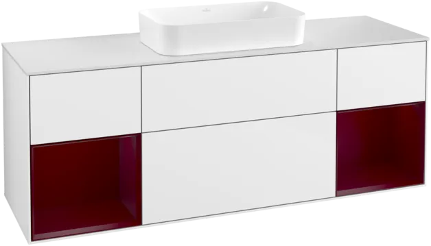 VILLEROY BOCH Toaletní skříňka Finion, s osvětlením, 4 výsuvy, 1600 x 603 x 501 mm, lesklý bílý lak / matný lak Pivoňka / matné bílé sklo #F331HBGF