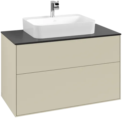 VILLEROY BOCH Toaletní skříňka Finion, 2 výsuvy, 1000 x 603 x 501 mm, hedvábně šedý matný lak / černé matné sklo #F35200HJ