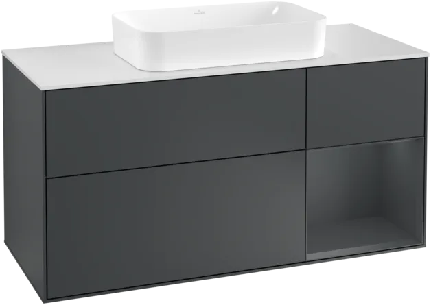 VILLEROY BOCH Toaletní skříňka Finion, s osvětlením, 3 výsuvy, 1200 x 603 x 501 mm, Midnight Blue Matt Lacquer / Midnight Blue Matt Lacquer / Glass White Matt #F301HGHG