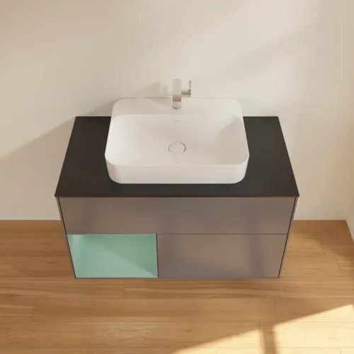 VILLEROY BOCH Toaletní skříňka Finion, s osvětlením, 2 výsuvy, 1000 x 603 x 501 mm, antracitový matný lak / olivový matný lak / černé matné sklo #F362GMGK, obrázek 4