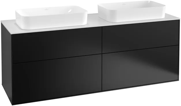 VILLEROY BOCH Toaletní skříňka Finion, 4 výsuvy, 1600 x 603 x 501 mm, černý matný lak / bílé matné sklo #F31100PD