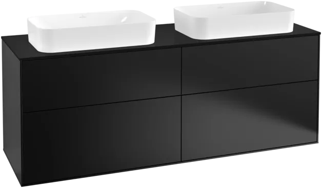 VILLEROY BOCH Toaletní skříňka Finion, 4 výsuvy, 1600 x 603 x 501 mm, černý matný lak / černé matné sklo #F31200PD