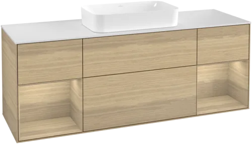 VILLEROY BOCH Toaletní skříňka Finion, s osvětlením, 4 výsuvy, 1600 x 603 x 501 mm, dubová dýha / dubová dýha / sklo bílé matné #F331PCPC