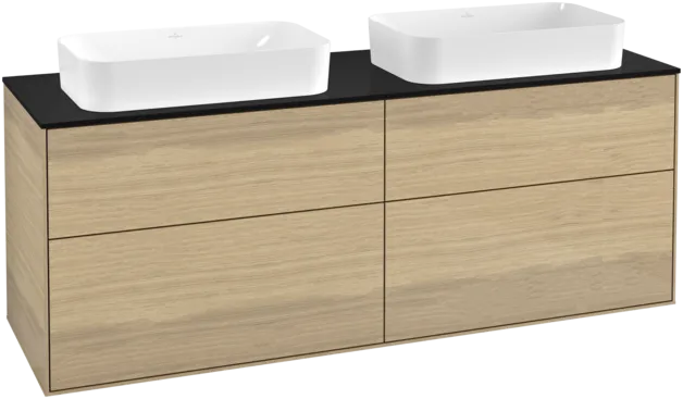 VILLEROY BOCH Toaletní skříňka Finion, 4 výsuvy, 1600 x 603 x 501 mm, dubová dýha / sklo černé matné #F31200PC