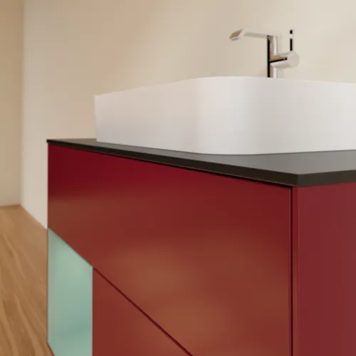 VILLEROY BOCH Toaletní skříňka Finion, s osvětlením, 2 výsuvy, 1000 x 603 x 501 mm, Pivoňka matný lak / Olivový matný lak / Sklo černé matné #F362GMHB, obrázek 6