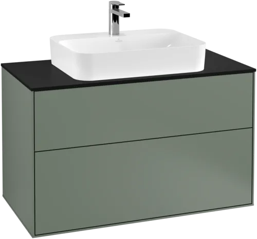 VILLEROY BOCH Toaletní skříňka Finion, 2 výsuvy, 1000 x 603 x 501 mm, olivově matný lak / sklo černé matné #F35200GM