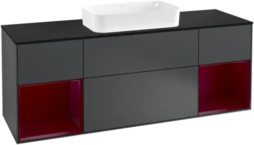 VILLEROY BOCH Toaletní skříňka Finion, s osvětlením, 4 výsuvy, 1600 x 603 x 501 mm, Midnight Blue Matt Lacquer / Peony Matt Lacquer / Glass Black Matt #F332HBHG