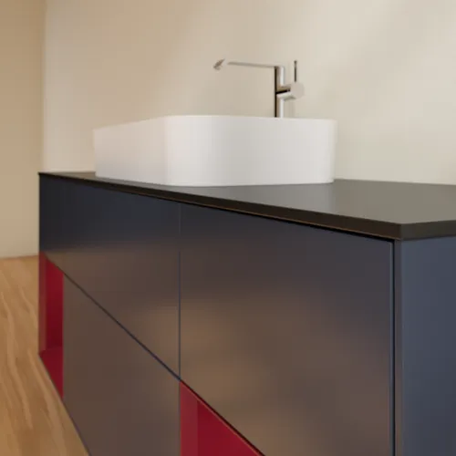 VILLEROY BOCH Toaletní skříňka Finion, s osvětlením, 4 výsuvy, 1600 x 603 x 501 mm, Midnight Blue Matt Lacquer / Peony Matt Lacquer / Glass Black Matt #F332HBHG, obrázek 6