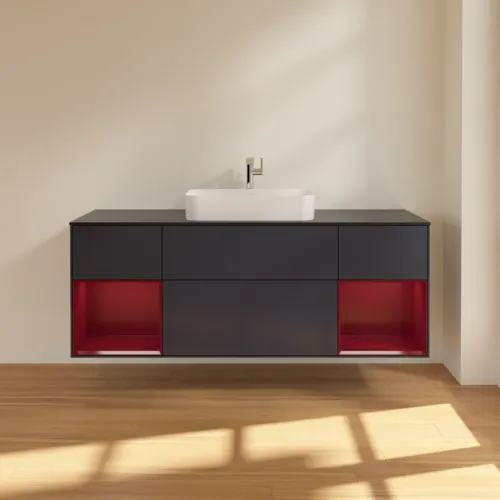 VILLEROY BOCH Toaletní skříňka Finion, s osvětlením, 4 výsuvy, 1600 x 603 x 501 mm, Midnight Blue Matt Lacquer / Peony Matt Lacquer / Glass Black Matt #F332HBHG, obrázek 3