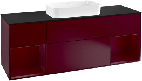 VILLEROY BOCH Toaletní skříňka Finion, s osvětlením, 4 výsuvy, 1600 x 603 x 501 mm, Peony Matt Lacquer / Peony Matt Lacquer / Glass Black Matt #F332HBHB