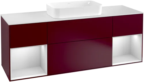 VILLEROY BOCH Toaletní skříňka Finion, s osvětlením, 4 výsuvy, 1600 x 603 x 501 mm, Pivoňka matný lak / Bílý matný lak / Sklo bílé matné #F331MTHB