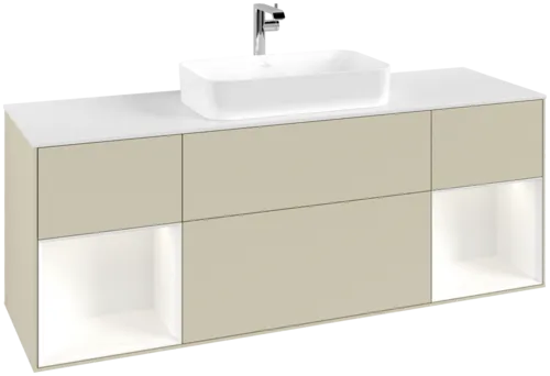VILLEROY BOCH Toaletní skříňka Finion, s osvětlením, 4 výsuvy, 1600 x 603 x 501 mm, Silk Grey Matt Lacquer / White Matt Lacquer / Glass White Matt #F331MTHJ