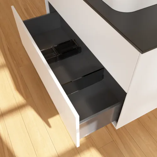 VILLEROY BOCH Toaletní skříňka Finion, 2 výsuvy, 1000 x 603 x 501 mm, bílý matný lak / černé matné sklo #F35200MT, obrázek 6