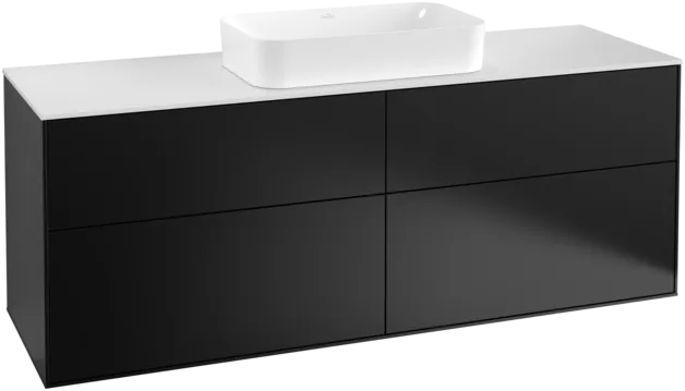 VILLEROY BOCH Toaletní skříňka Finion, 4 výsuvy, 1600 x 603 x 501 mm, černý matný lak / bílé matné sklo #F32100PD