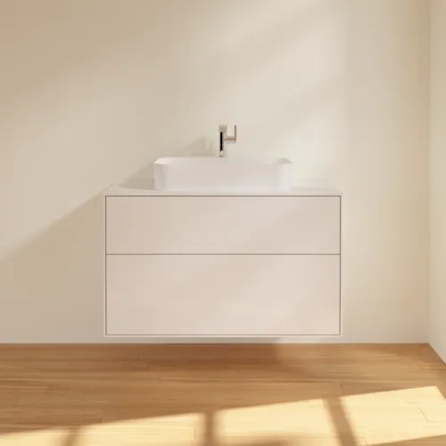 VILLEROY BOCH Toaletní skříňka Finion, 2 výsuvy, 1000 x 603 x 501 mm, lesklý bílý lak / sklo bílé matné #F35100GF, obrázek 3