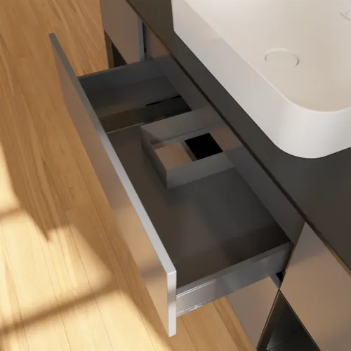 VILLEROY BOCH Toaletní skříňka Finion, s osvětlením, 4 výsuvy, 1600 x 603 x 501 mm, antracitový matný lak / černý matný lak / černé matné sklo #F332PDGK, obrázek 8