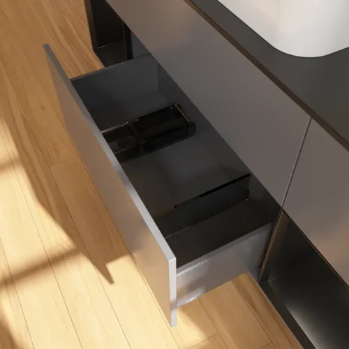 VILLEROY BOCH Toaletní skříňka Finion, s osvětlením, 4 výsuvy, 1600 x 603 x 501 mm, antracitový matný lak / černý matný lak / černé matné sklo #F332PDGK, obrázek 7
