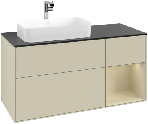VILLEROY BOCH Toaletní skříňka Finion, s osvětlením, 3 výsuvy, 1200 x 603 x 501 mm, Silk Grey Matt Lacquer / Silk Grey Matt Lacquer / Glass Black Matt #F282HJHJ