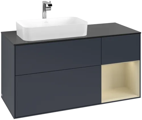 VILLEROY BOCH Toaletní skříňka Finion, s osvětlením, 3 výsuvy, 1200 x 603 x 501 mm, Midnight Blue Matt Lacquer / Silk Grey Matt Lacquer / Glass Black Matt #F282HJHG