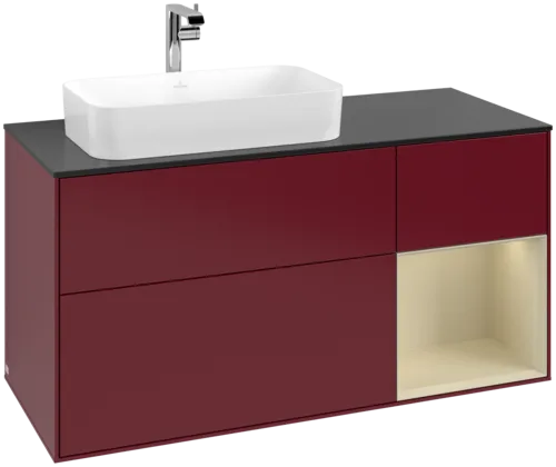 VILLEROY BOCH Toaletní skříňka Finion, s osvětlením, 3 výsuvy, 1200 x 603 x 501 mm, Peony Matt Lacquer / Silk Grey Matt Lacquer / Glass Black Matt #F282HJHB
