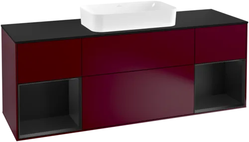VILLEROY BOCH Toaletní skříňka Finion, s osvětlením, 4 výsuvy, 1600 x 603 x 501 mm, Peony Matt Lacquer / Black Matt Lacquer / Glass Black Matt #F332PDHB