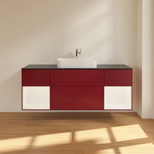VILLEROY BOCH Toaletní skříňka Finion, s osvětlením, 4 výsuvy, 1600 x 603 x 501 mm, matný lak Peony / bílý matný lak / černé matné sklo #F332MTHB, obrázek 3