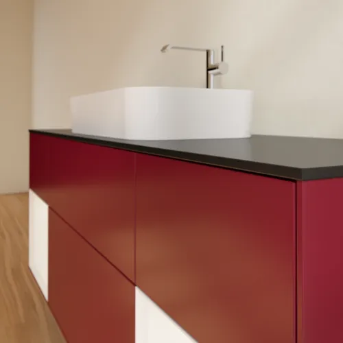 VILLEROY BOCH Toaletní skříňka Finion, s osvětlením, 4 výsuvy, 1600 x 603 x 501 mm, matný lak Peony / bílý matný lak / černé matné sklo #F332MTHB, obrázek 6