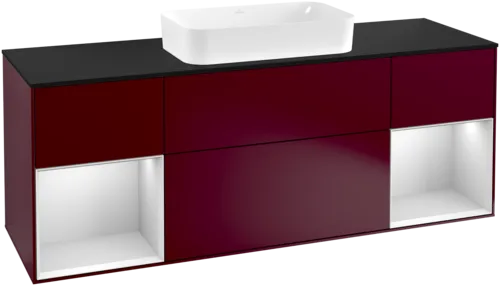 VILLEROY BOCH Toaletní skříňka Finion, s osvětlením, 4 výsuvy, 1600 x 603 x 501 mm, matný lak Peony / bílý matný lak / černé matné sklo #F332MTHB