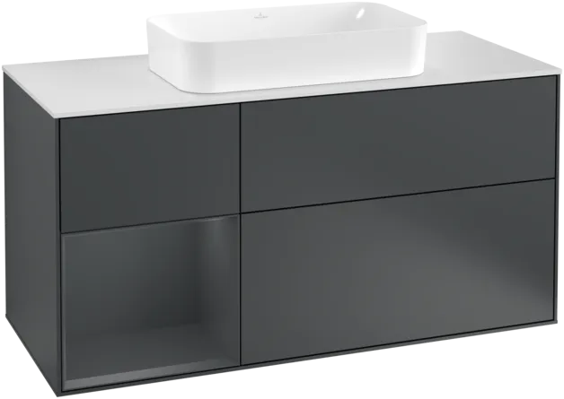 VILLEROY BOCH Toaletní skříňka Finion, s osvětlením, 3 výsuvy, 1200 x 603 x 501 mm, Midnight Blue Matt Lacquer / Midnight Blue Matt Lacquer / Glass White Matt #F291HGHG