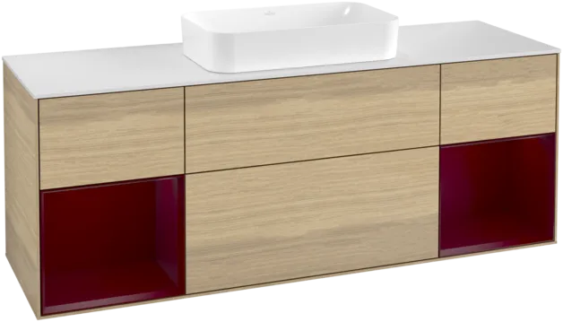 VILLEROY BOCH Toaletní skříňka Finion, s osvětlením, 4 výsuvy, 1600 x 603 x 501 mm, dubová dýha / matný lak Pivoňka / matné bílé sklo #F331HBPC