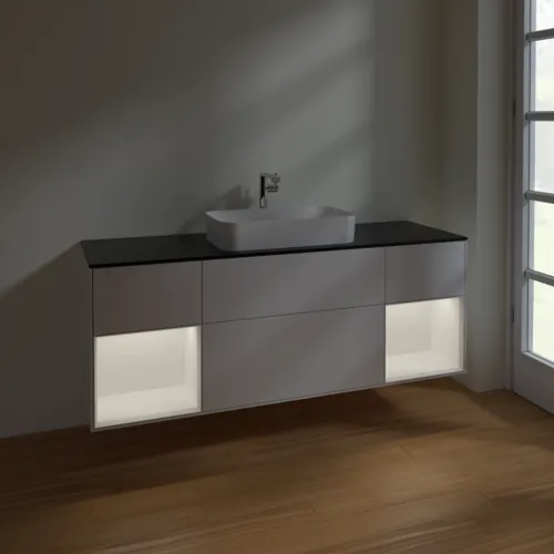 VILLEROY BOCH Toaletní skříňka Finion, s osvětlením, 4 výsuvy, 1600 x 603 x 501 mm, lesklý bílý lak / bílý matný lak / sklo černé matné #F332MTGF, obrázek 5