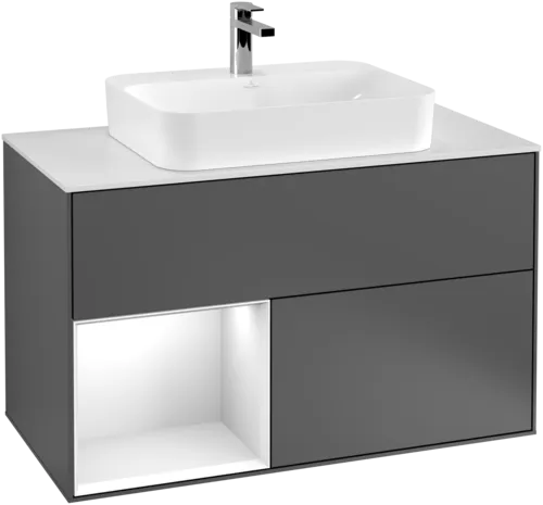VILLEROY BOCH Toaletní skříňka Finion, s osvětlením, 2 výsuvy, 1000 x 603 x 501 mm, antracitový matný lak / bílý matný lak / bílé matné sklo #F361MTGK