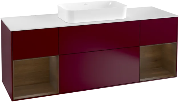 VILLEROY BOCH Toaletní skříňka Finion, s osvětlením, 4 výsuvy, 1600 x 603 x 501 mm, matný lak Peony / ořechová dýha / bílé matné sklo #F331GNHB